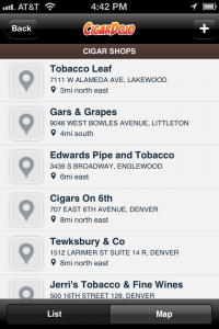 Cigar shop locator app