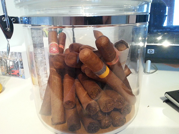Cigar jaridor humidor filled with cigars