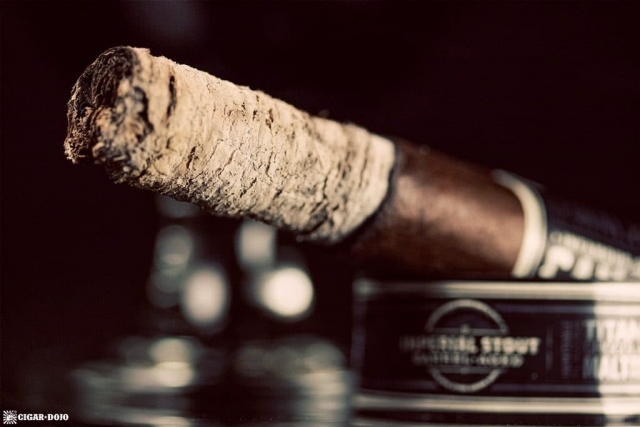 Cigar Dojo Camacho Imperial Stout Barrel-Aged cigar ash