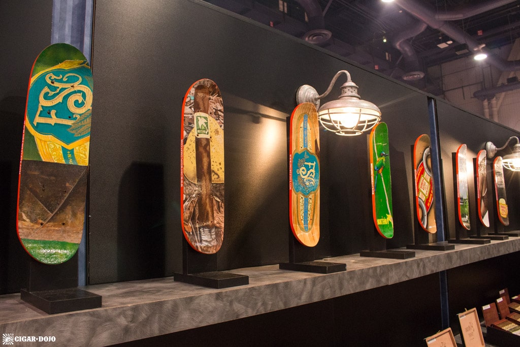 Drew Estate Subculture Studios painted skateboards IPCPR 2017