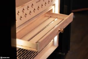 Raching MON800A cigar humidor dry-aging drawer open